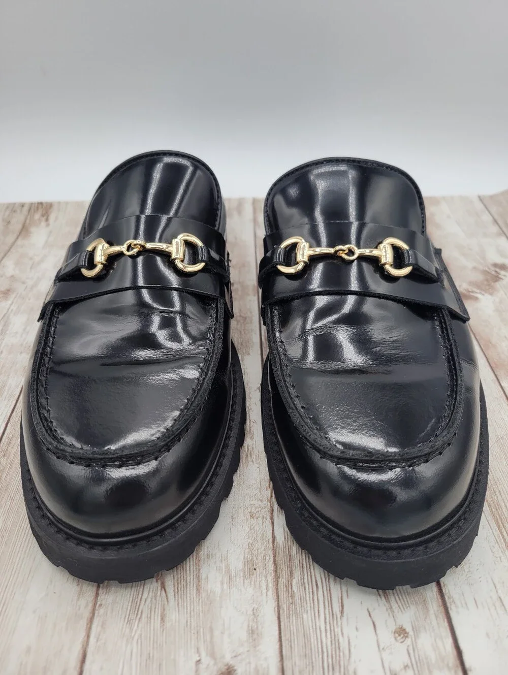 Thursday Leather Black Penny Mule Gold Hardware Women's Size 10 - Picture 9 of 16
